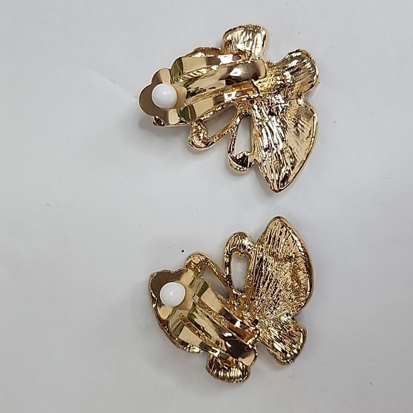 Clip On Gold with Crystal Rhinestones Butterfly Earrings - Picture 4 of 7